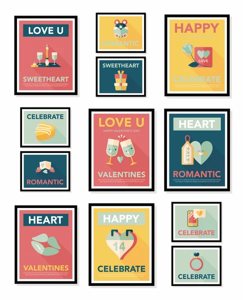 San Valentino tag banner design piatto sfondo set, eps10 — Vettoriale Stock