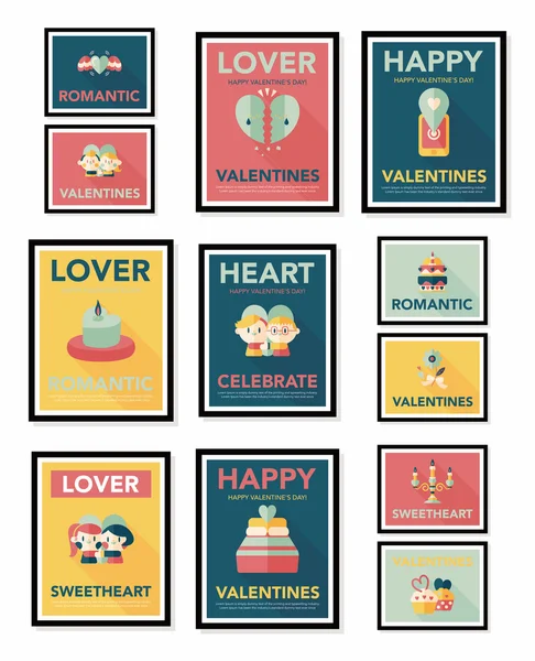 San Valentino tag banner design piatto sfondo set, eps10 — Vettoriale Stock