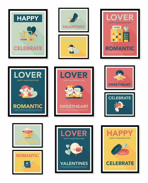 San Valentino tag banner design piatto sfondo set, eps10 — Vettoriale Stock