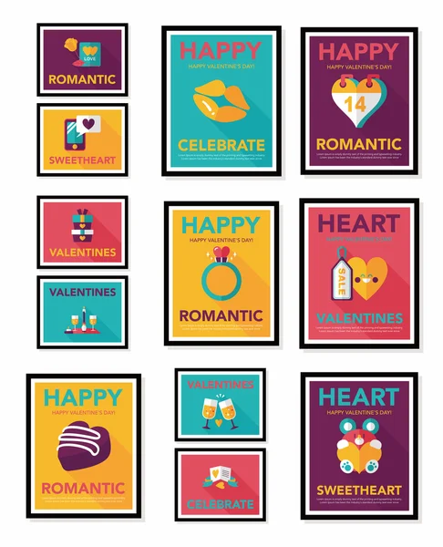 Valentines Day tag banner flat design background set, eps10 — Stock Vector
