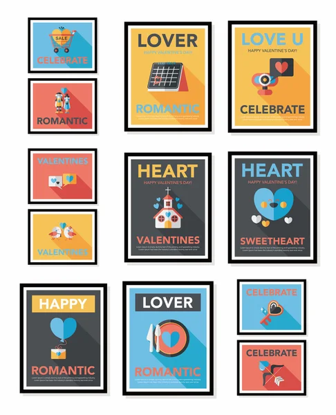 Día de San Valentín etiqueta banner plano diseño fondo conjunto, eps10 — Archivo Imágenes Vectoriales