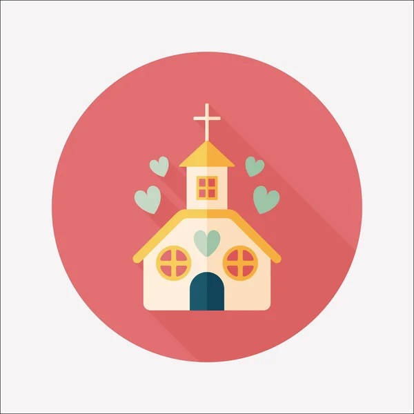 San Valentín boda iglesia icono plano con sombra larga, eps10 — Vector de stock