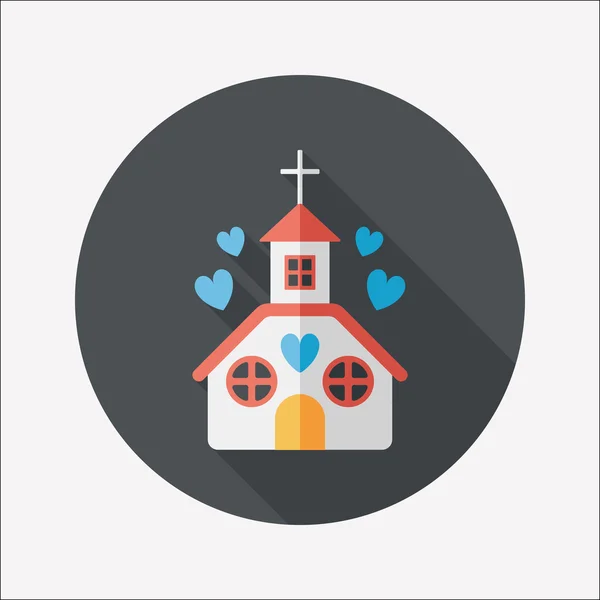 San Valentín boda iglesia icono plano con sombra larga, eps10 — Vector de stock