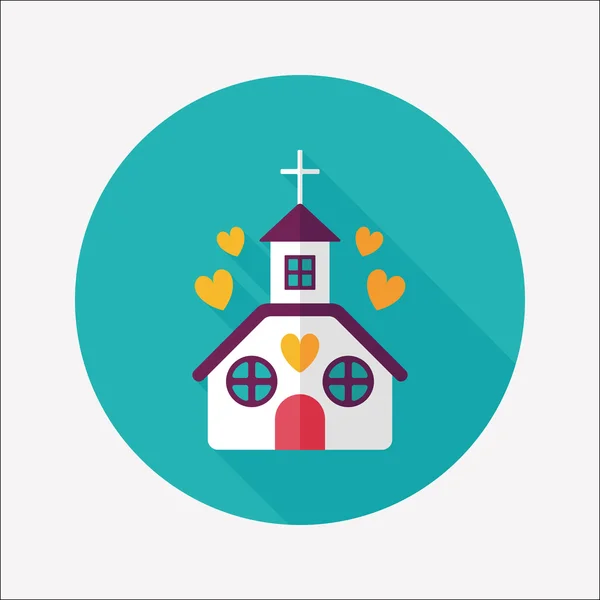 San Valentín boda iglesia icono plano con sombra larga, eps10 — Vector de stock