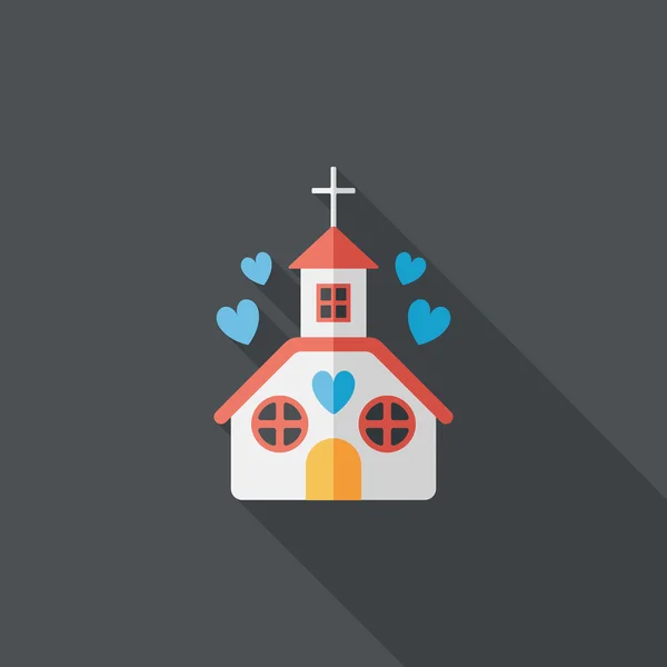 San Valentín boda iglesia icono plano con sombra larga, eps10 — Vector de stock