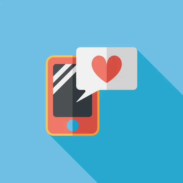Icône plate de téléphone de message de Saint Valentin avec l'ombre longue, eps10 — Image vectorielle