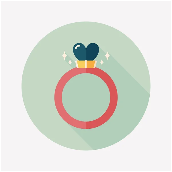День святого Валентина сердце бриллианта кольцо плоская икона с длинной тенью, эп — стоковый вектор