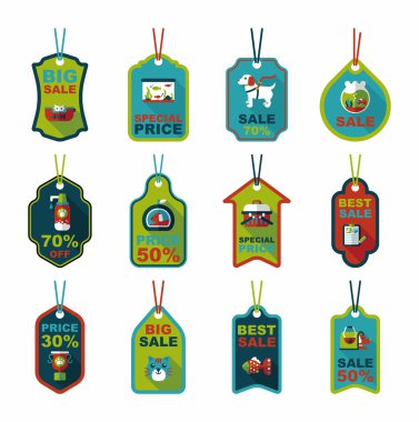 Evde beslenen hayvan etiketi düz afiş tasarım arka plan ayarlamak, eps10