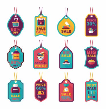 Mutfak eşyaları etiketi düz afiş arka plan ayarlamak, eps10