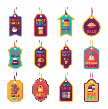 Mutfak eşyaları etiketi düz afiş arka plan ayarlamak, eps10