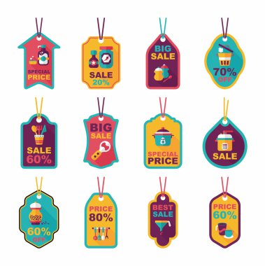 Mutfak eşyaları etiketi düz afiş arka plan ayarlamak, eps10