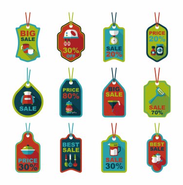 Mutfak eşyaları etiketi düz afiş arka plan ayarlamak, eps10