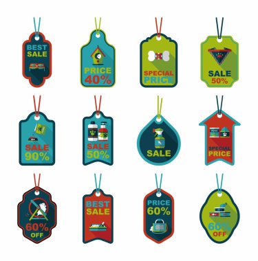 Evde beslenen hayvan etiketi düz afiş tasarım arka plan ayarlamak, eps10