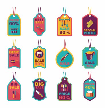 Mutfak eşyaları etiketi düz afiş arka plan ayarlamak, eps10