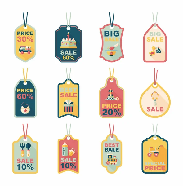 Bambino tag banner design piatto sfondo set, eps10 — Vettoriale Stock