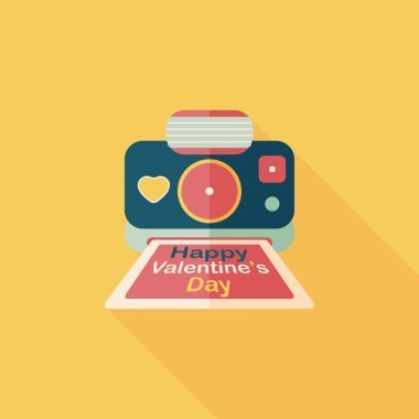 Sevgililer günü kamera fotoğraf düz simgesi ile uzun gölge, eps10