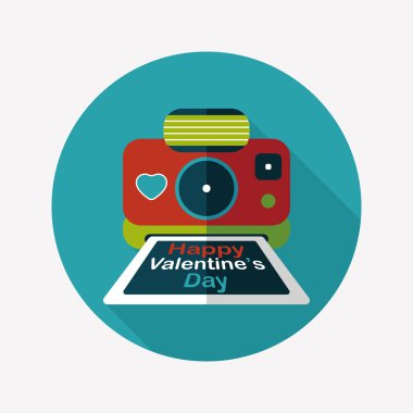 Sevgililer günü kamera fotoğraf düz simgesi ile uzun gölge, eps10