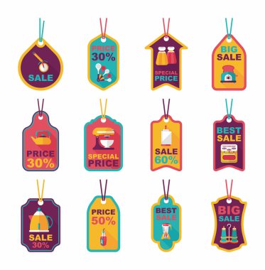 Mutfak eşyaları etiketi düz afiş arka plan ayarlamak, eps10