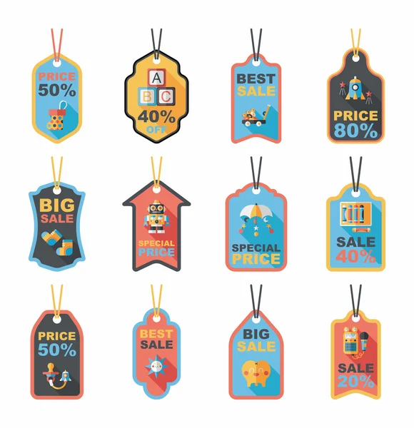 Bambino tag banner design piatto sfondo set, eps10 — Vettoriale Stock