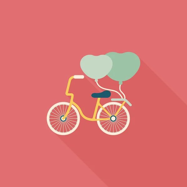 Valentine's Day love heart couple riding bicycle flat icon with — Stock Vector