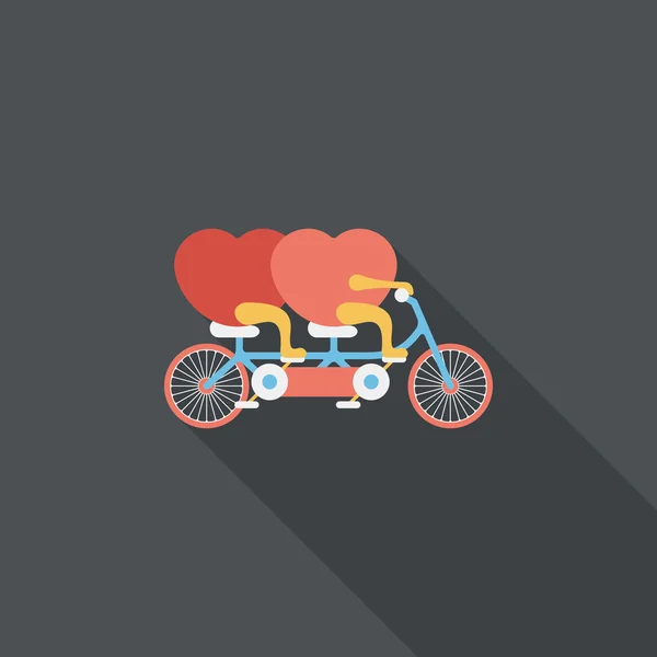 San Valentín amor corazón pareja montar bicicleta plana icono con — Archivo Imágenes Vectoriales