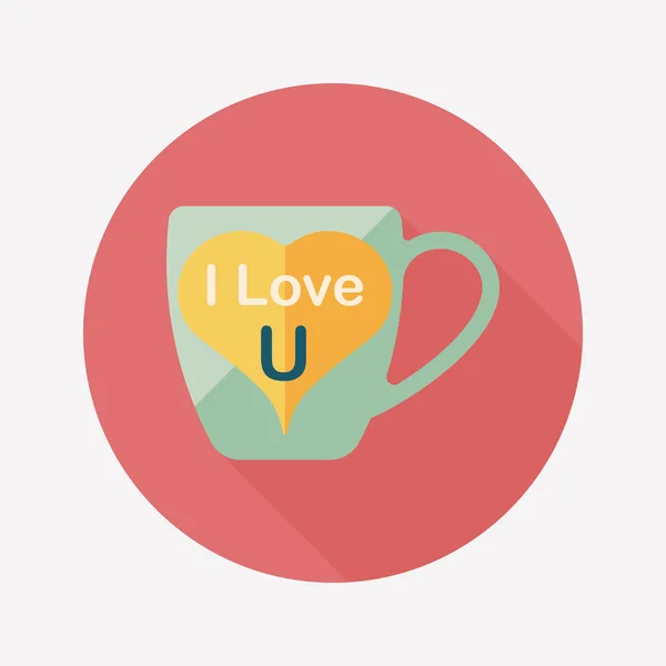 Icône plate de tasse de Saint-Valentin avec ombre longue, eps10 — Image vectorielle