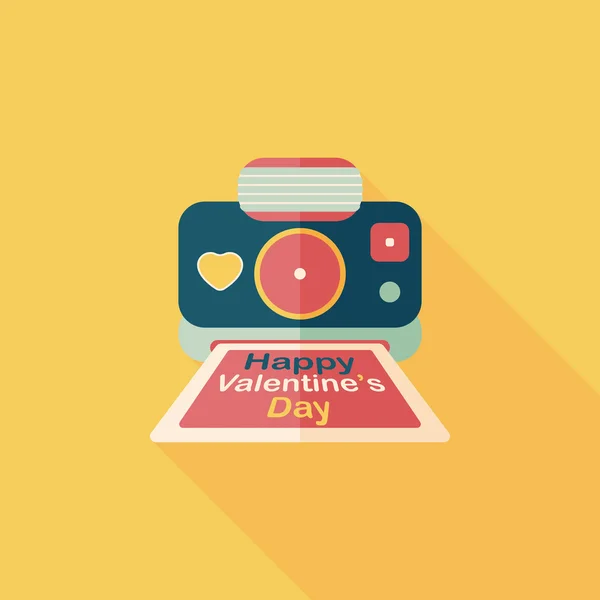 Día de San Valentín cámara foto icono plano con sombra larga, eps10 — Vector de stock