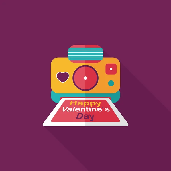 Día de San Valentín cámara foto icono plano con sombra larga, eps10 — Vector de stock