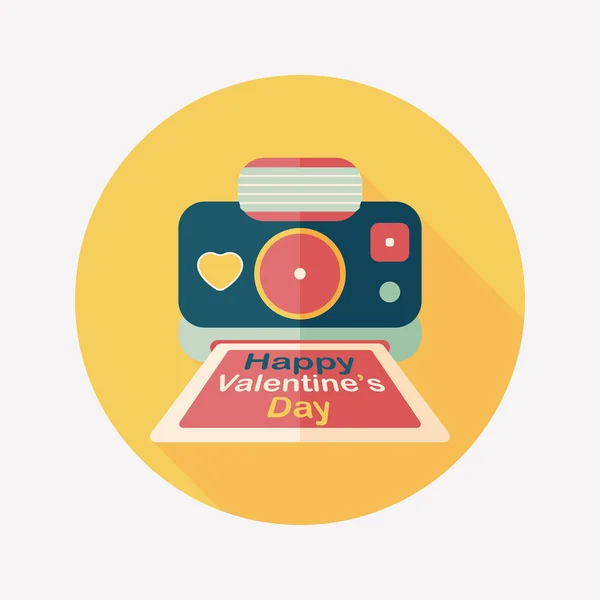 Día de San Valentín cámara foto icono plano con sombra larga, eps10 — Vector de stock