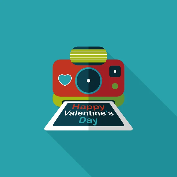 Aftelkalender voor Valentijnsdag camera platte fotopictogram met lange schaduw, eps10 — Stockvector