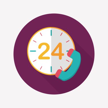 24 saat müşteri telefon hizmeti düz simgesi ile uzun gölge, eps10