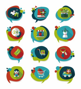 alışveriş konuşma balonu düz tasarım arka plan ayarlamak, eps10