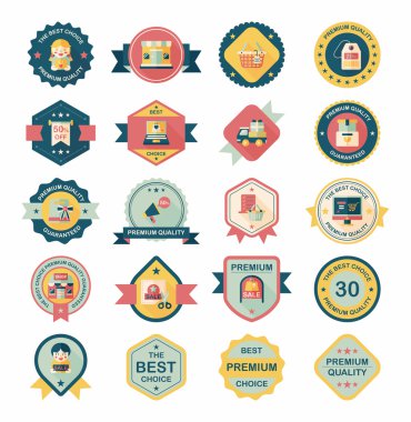 alışveriş rozet düz tasarım arka plan ayarlamak, eps10