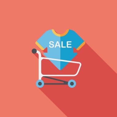 Satılık işareti yönetim kurulu ve sepeti düz simgesi uzun gölge, eps ile alışveriş