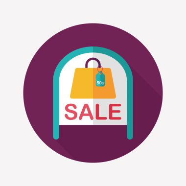 alışveriş mağazası Satılık işareti düz simgesi uzun gölge, eps10 ile