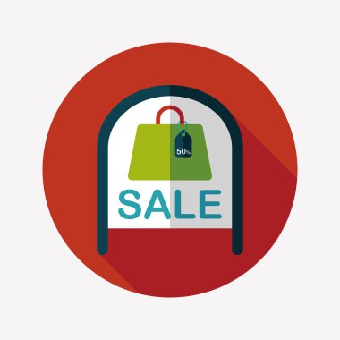 alışveriş mağazası Satılık işareti düz simgesi uzun gölge, eps10 ile