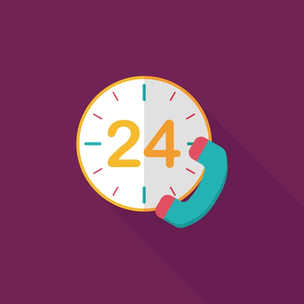 24 ore di servizio clienti icona piatta con lunga ombra, eps10 — Vettoriale Stock