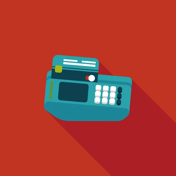 Nákupní kreditní karta stroj ploché ikony s dlouhý stín, eps10 — Stockový vektor