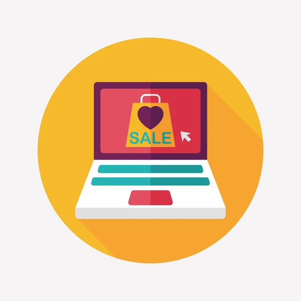 Online shopping flat icon met lange schaduw, eps10 — Stockvector