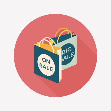 kağıt çanta düz simgesi uzun gölge, eps10 ile alışveriş