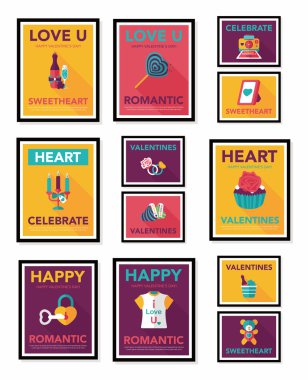 Sevgililer günü poster düz afiş tasarım düz arka plan ayarlamak, eps10