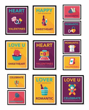 Sevgililer günü poster düz afiş tasarım düz arka plan ayarlamak, eps10