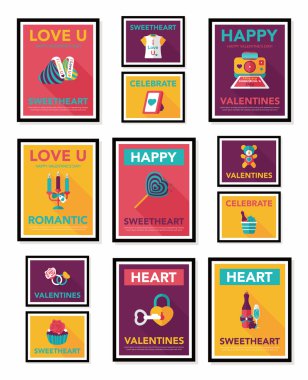 Sevgililer günü poster düz afiş tasarım düz arka plan ayarlamak, eps10