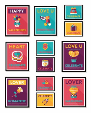 Sevgililer günü poster düz afiş tasarım düz arka plan ayarlamak, eps10