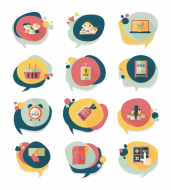 alışveriş konuşma balonu düz tasarım arka plan ayarlamak, eps10