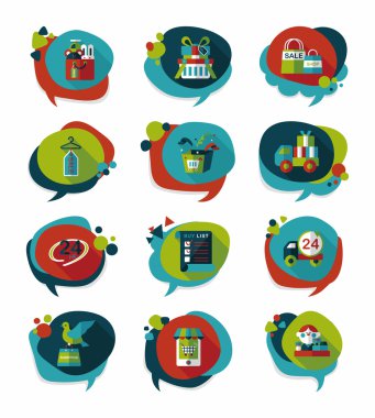 alışveriş konuşma balonu düz tasarım arka plan ayarlamak, eps10