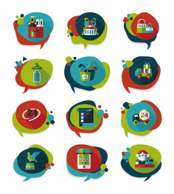 alışveriş konuşma balonu düz tasarım arka plan ayarlamak, eps10