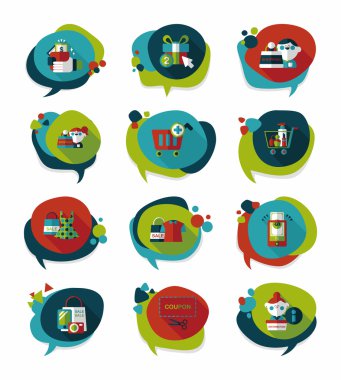 alışveriş konuşma balonu düz tasarım arka plan ayarlamak, eps10
