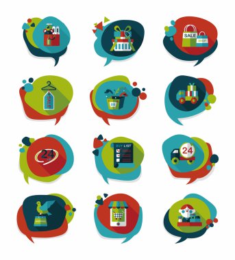 alışveriş konuşma balonu düz tasarım arka plan ayarlamak, eps10