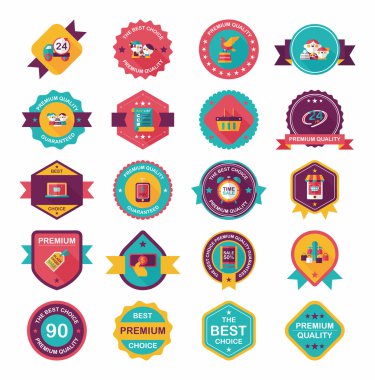 Alışveriş rozeti flaması düz tasarım arka plan seti, eps10